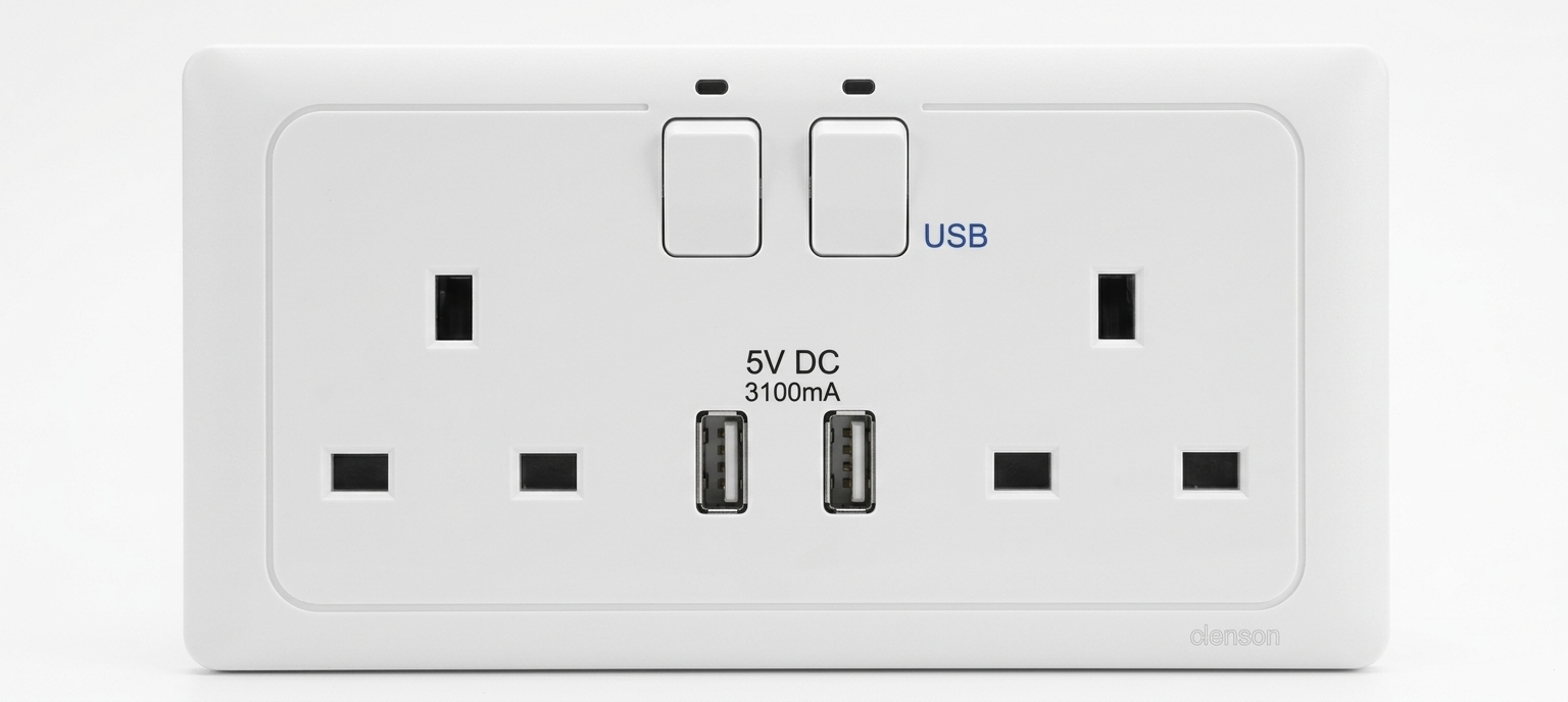MT6262.1 13A 2 gang switched socket outlet with USB
