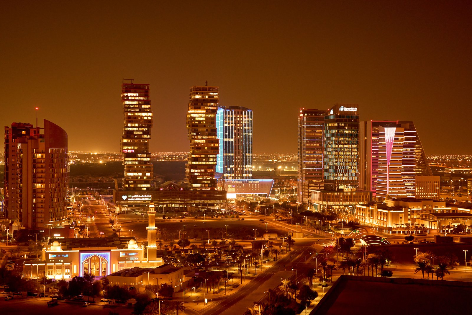King Abdullah Financial District at night